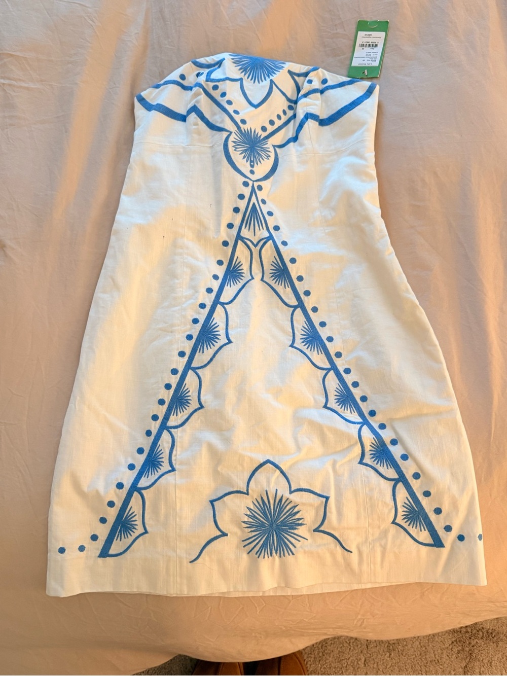 Lilly Pulitzer White Strapless Dress with Blue Floral Motif